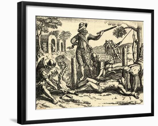 Spaniards Torturing Indian in New Grenada-null-Framed Giclee Print