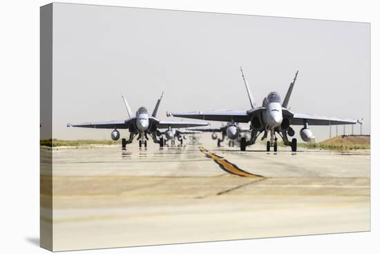 Spanish Air Force Ef-18M Hornets Taxiing on the Runway-Stocktrek Images-Stretched Canvas