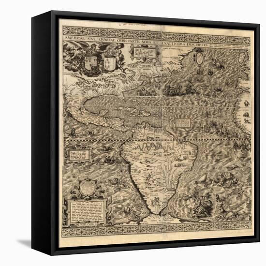 Spanish America, 16th century map-Science Source-Framed Stretched Canvas