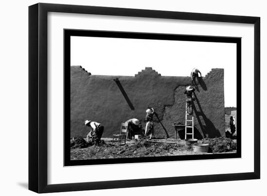 Spanish-American Women Replastering an Adobe House-Russell Lee-Framed Art Print