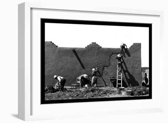 Spanish-American Women Replastering an Adobe House-Russell Lee-Framed Art Print