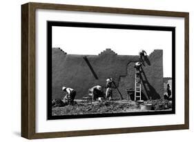 Spanish-American Women Replastering an Adobe House-Russell Lee-Framed Premium Giclee Print