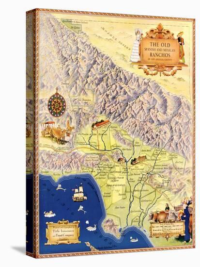 Spanish and Mexican Ranchos of Los Angeles - Panoramic Map-Lantern Press-Stretched Canvas