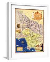 Spanish and Mexican Ranchos of Los Angeles - Panoramic Map-Lantern Press-Framed Art Print