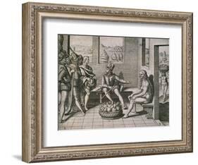 Spanish Conquerors Meeting Native Women in America, 1590-Theodore de Bry-Framed Giclee Print