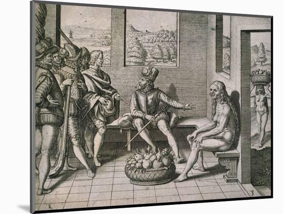 Spanish Conquerors Meeting Native Women in America, 1590-Theodore de Bry-Mounted Giclee Print