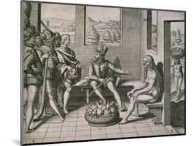 Spanish Conquerors Meeting Native Women in America, 1590-Theodore de Bry-Mounted Giclee Print