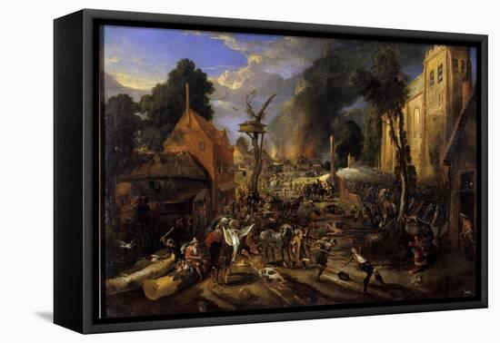 Spanish Conquest of a Flemish Village-Peeter Snayers-Framed Stretched Canvas