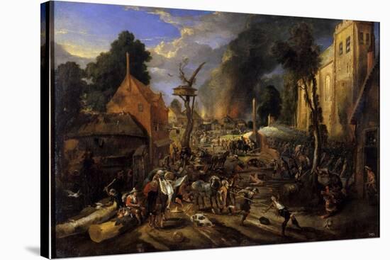 Spanish Conquest of a Flemish Village-Peeter Snayers-Stretched Canvas