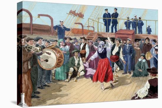 Spanish Emigrants on Board a Ship Heading Toward Argentina-null-Stretched Canvas