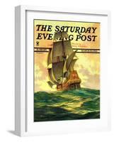 "Spanish Galleon," Saturday Evening Post Cover, March 30, 1935-Anton Otto Fischer-Framed Giclee Print
