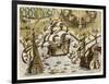 Spanish Galleons Attempt to Ward off Rivals for the New World-Theodor de Bry-Framed Art Print