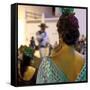 Spanish Girl Watching Horse-Back Feria Procession, Tarifa, Andalucia, Spain, Europe-Giles Bracher-Framed Stretched Canvas