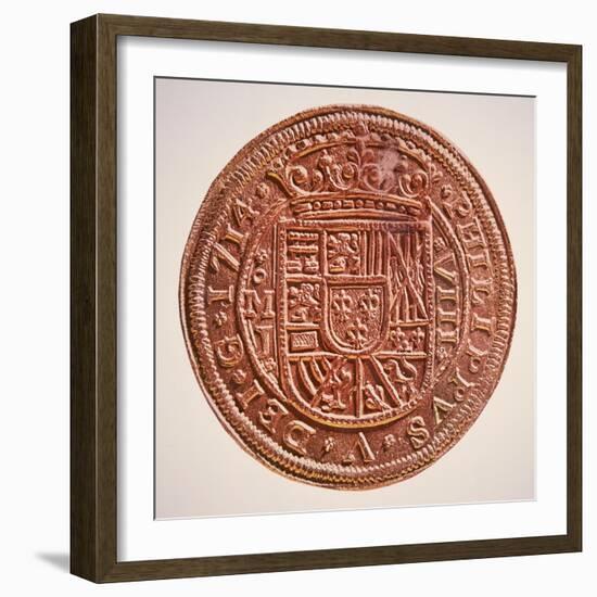 Spanish Gold Doubloon, Looted by Pirates, 1714-null-Framed Giclee Print