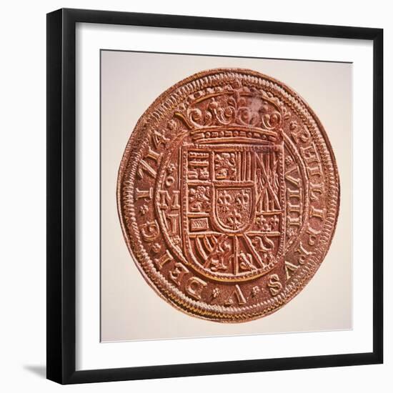 Spanish Gold Doubloon, Looted by Pirates, 1714-null-Framed Giclee Print