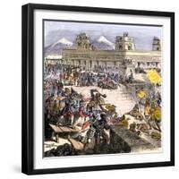 Spanish Invaders Attacked by the Aztecs in Tenochtitlan during la Noche Triste, c.1520-null-Framed Giclee Print