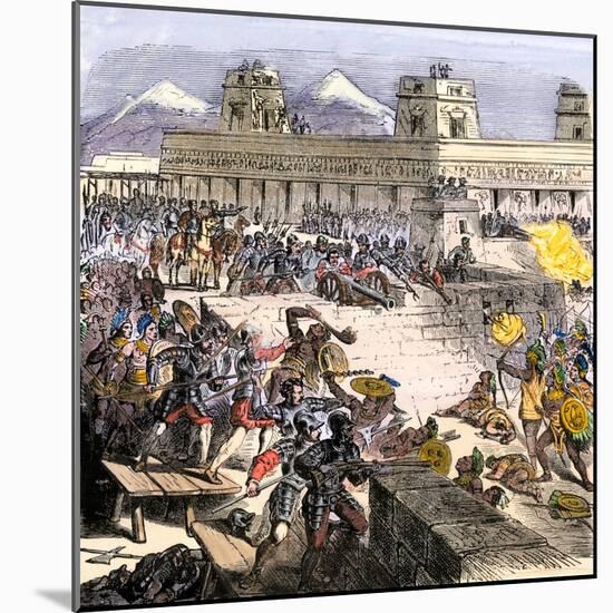 Spanish Invaders Attacked by the Aztecs in Tenochtitlan during la Noche Triste, c.1520-null-Mounted Giclee Print