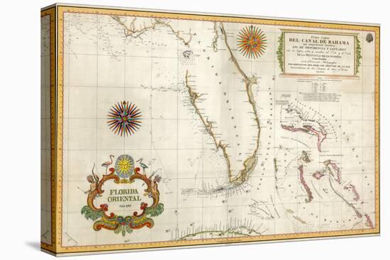 Spanish Map of Florida and the Bahamas, 1805-null-Stretched Canvas