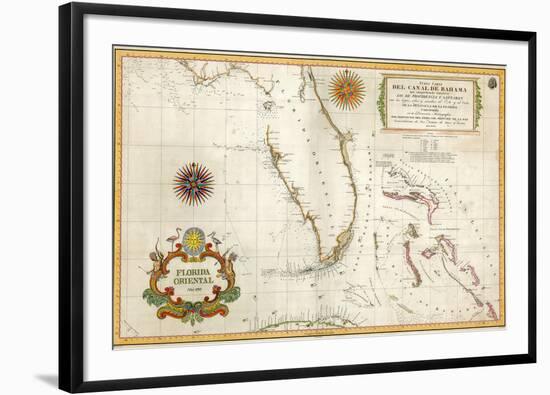 Spanish Map of Florida and the Bahamas, 1805-null-Framed Giclee Print