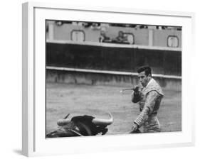 Spanish Matador, Antonio Ordonez Prepares to Kill the Charging Bull During Bullfight-Loomis Dean-Framed Premium Photographic Print