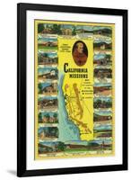 Spanish Missions of California showing 21 Missions - California State-Lantern Press-Framed Art Print