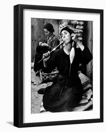 Spanish Peasant Using Ancient Methods to Spin Flax Into Thread-W^ Eugene Smith-Framed Photographic Print