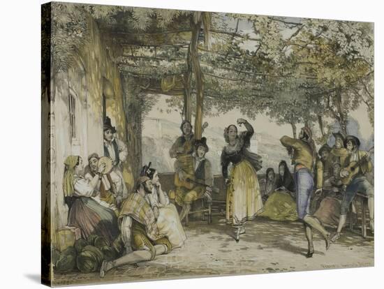 Spanish Peasants Dancing the Bolero, 1836-John Frederick Lewis-Stretched Canvas