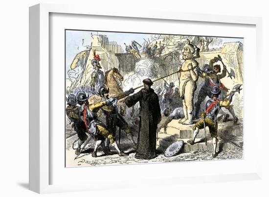 Spanish Priests Destroying Aztec Idols in Mexico-null-Framed Giclee Print