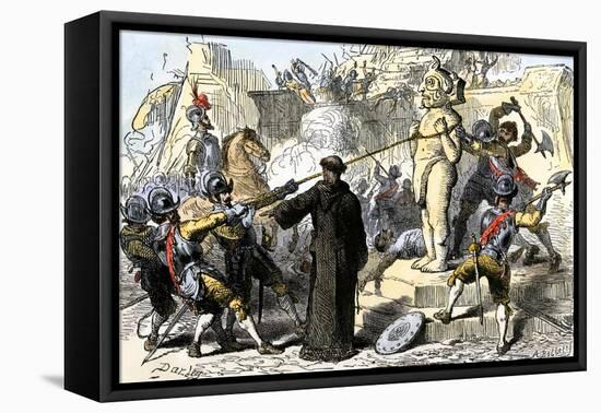 Spanish Priests Destroying Aztec Idols in Mexico-null-Framed Stretched Canvas