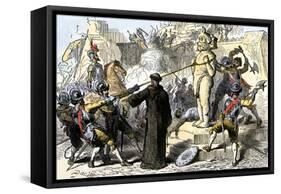 Spanish Priests Destroying Aztec Idols in Mexico-null-Framed Stretched Canvas