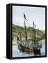 Spanish Ships in a Colonial Port-null-Framed Stretched Canvas