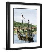 Spanish Ships in a Colonial Port-null-Framed Premium Giclee Print