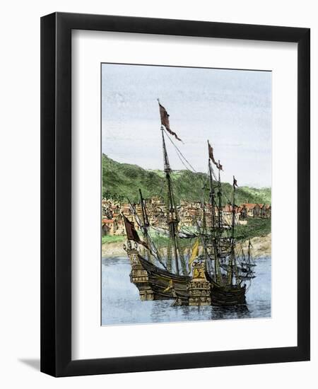 Spanish Ships in a Colonial Port-null-Framed Premium Giclee Print