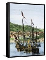 Spanish Ships in a Colonial Port-null-Framed Stretched Canvas
