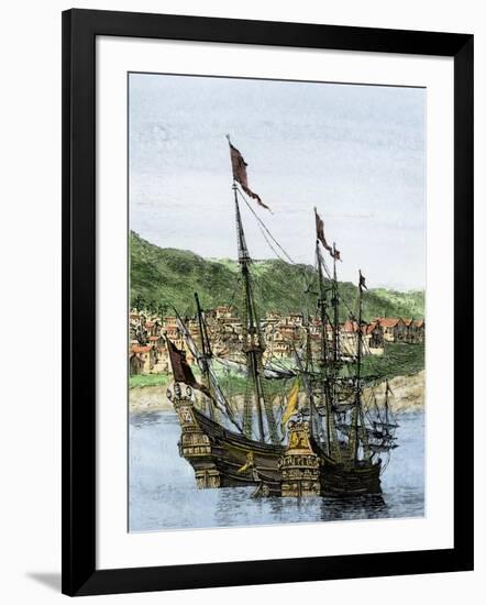 Spanish Ships in a Colonial Port-null-Framed Giclee Print