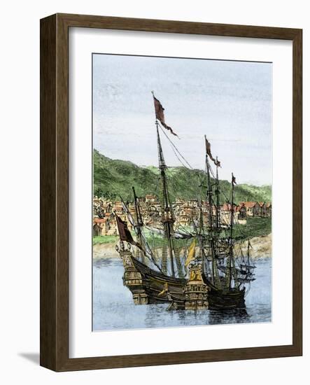 Spanish Ships in a Colonial Port-null-Framed Giclee Print