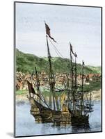 Spanish Ships in a Colonial Port-null-Mounted Giclee Print