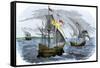 Spanish Ships of Hernando Cortes Sailing to Mexico, c.1519-null-Framed Stretched Canvas