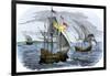 Spanish Ships of Hernando Cortes Sailing to Mexico, c.1519-null-Framed Giclee Print