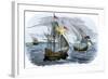 Spanish Ships of Hernando Cortes Sailing to Mexico, c.1519-null-Framed Giclee Print