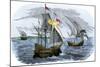 Spanish Ships of Hernando Cortes Sailing to Mexico, c.1519-null-Mounted Giclee Print