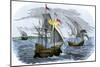 Spanish Ships of Hernando Cortes Sailing to Mexico, c.1519-null-Mounted Giclee Print