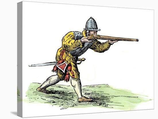 Spanish Soldier Aiming an Arquebus in the New World, 16th Century-null-Stretched Canvas