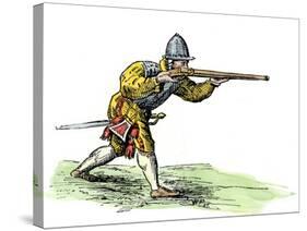 Spanish Soldier Aiming an Arquebus in the New World, 16th Century-null-Stretched Canvas