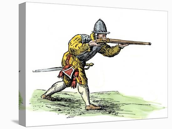 Spanish Soldier Aiming an Arquebus in the New World, 16th Century-null-Stretched Canvas