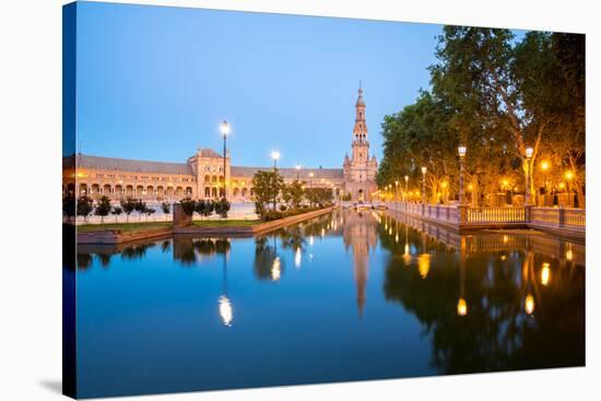 Spanish Square Espana Plaza in Sevilla Spain at Dusk-vichie81-Stretched Canvas