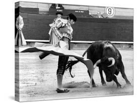 Spanish Toreador Manuel Benitez Called El Cordobes During Bullfight in Castellano De La Playa Spain-null-Stretched Canvas