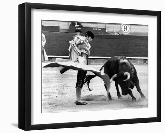 Spanish Toreador Manuel Benitez Called El Cordobes During Bullfight in Castellano De La Playa Spain-null-Framed Photo