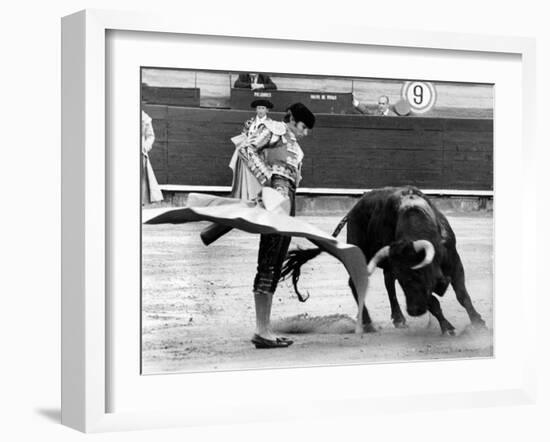 Spanish Toreador Manuel Benitez Called El Cordobes During Bullfight in Castellano De La Playa Spain-null-Framed Photo