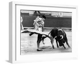 Spanish Toreador Manuel Benitez Called El Cordobes During Bullfight in Castellano De La Playa Spain-null-Framed Photo